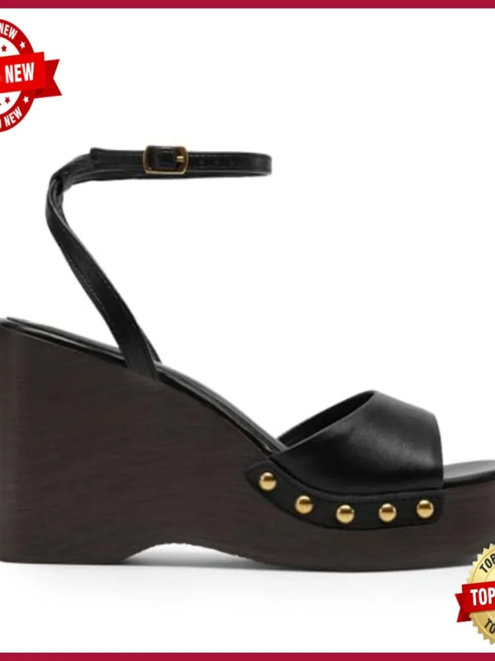 Wedge Sandals Platform Square Toe Ankle Strap Buckle Studded Dressy Summer